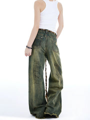 【25s Jul.】American High Street Ripped Thick Waistband Jeans