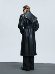 【25s Nov.】Deconstructed Stand-up Collar Copper Coin Button Leather Trench Coat