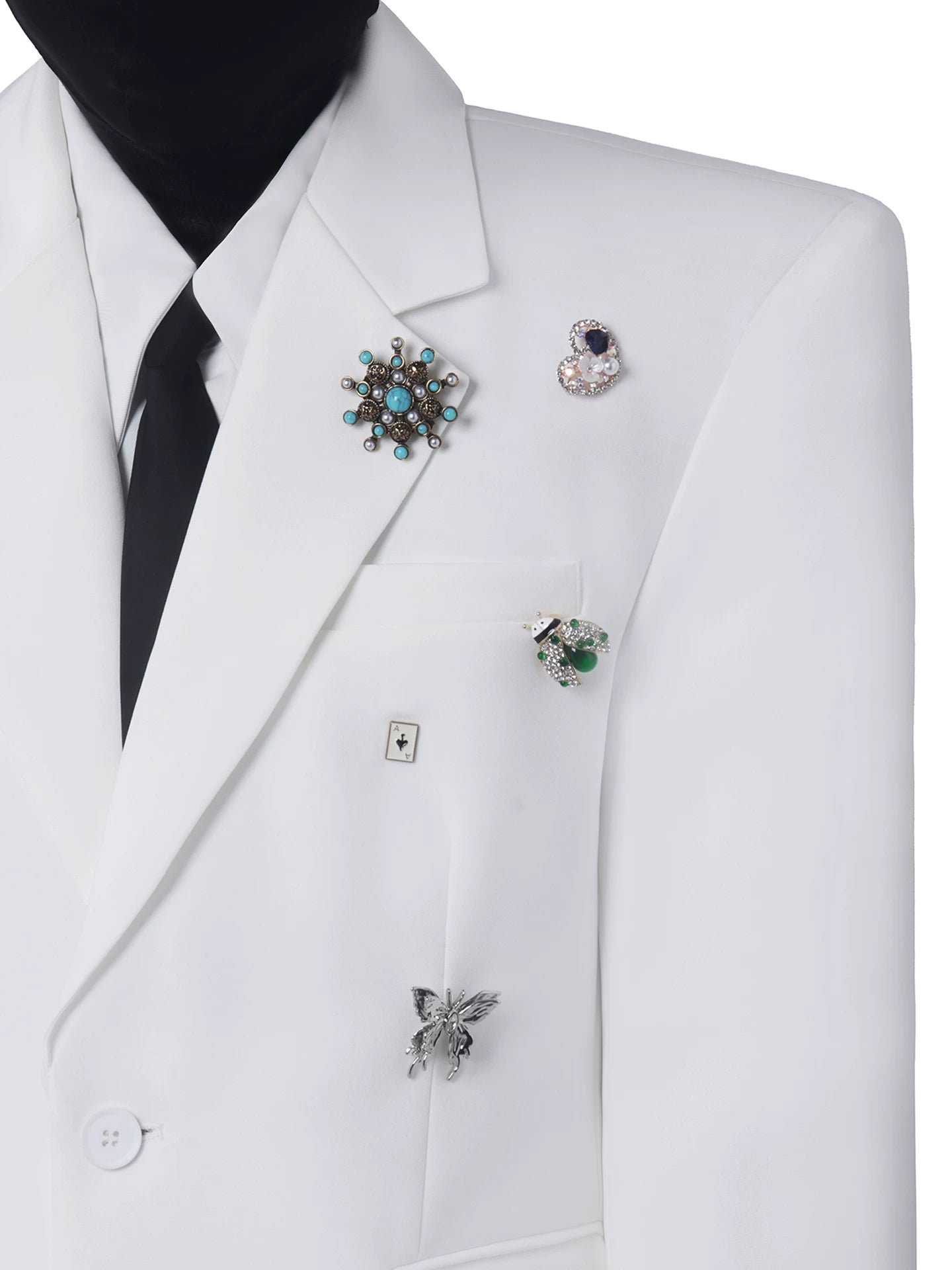 Metal Brooch White Blazer