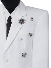 Metal Brooch White Blazer