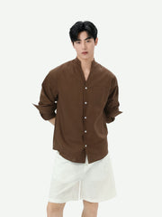 Stand Collar Linen-Texture Shirt