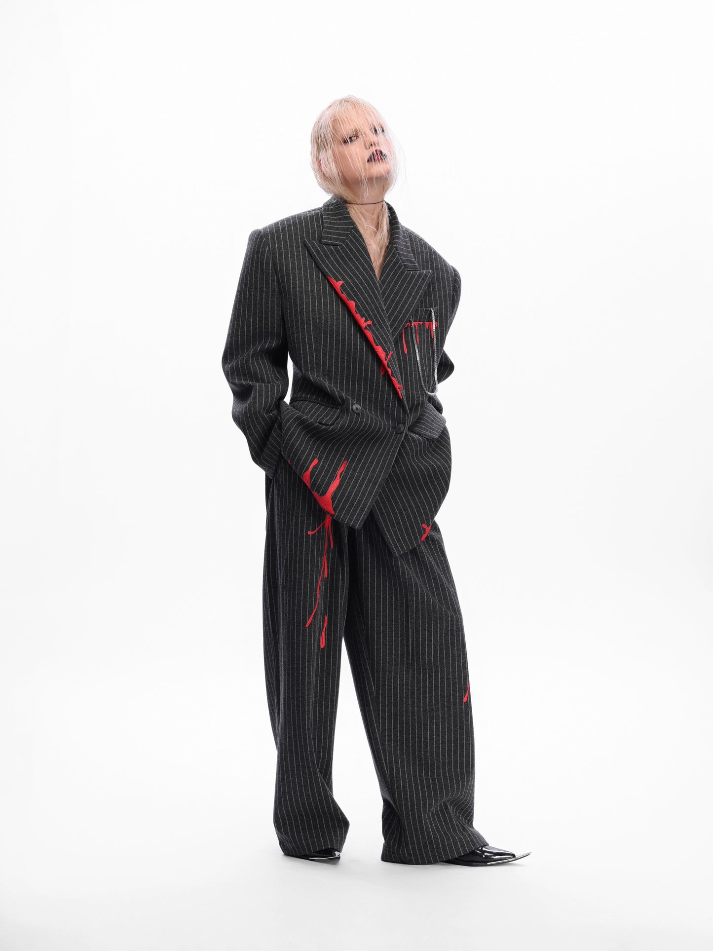 【25s Nov.】Retro Striped Paint Print Suit Jacket / Trousers
