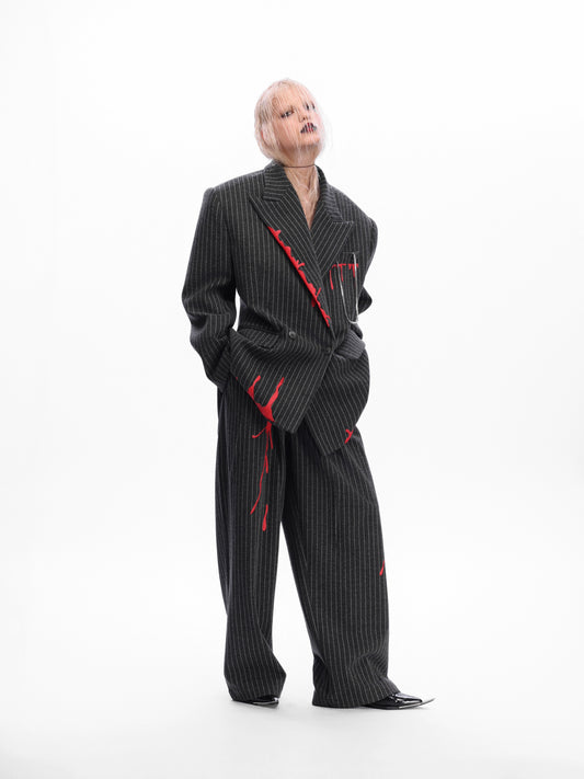 【25s Nov.】Retro Striped Paint Print Suit Jacket / Trousers
