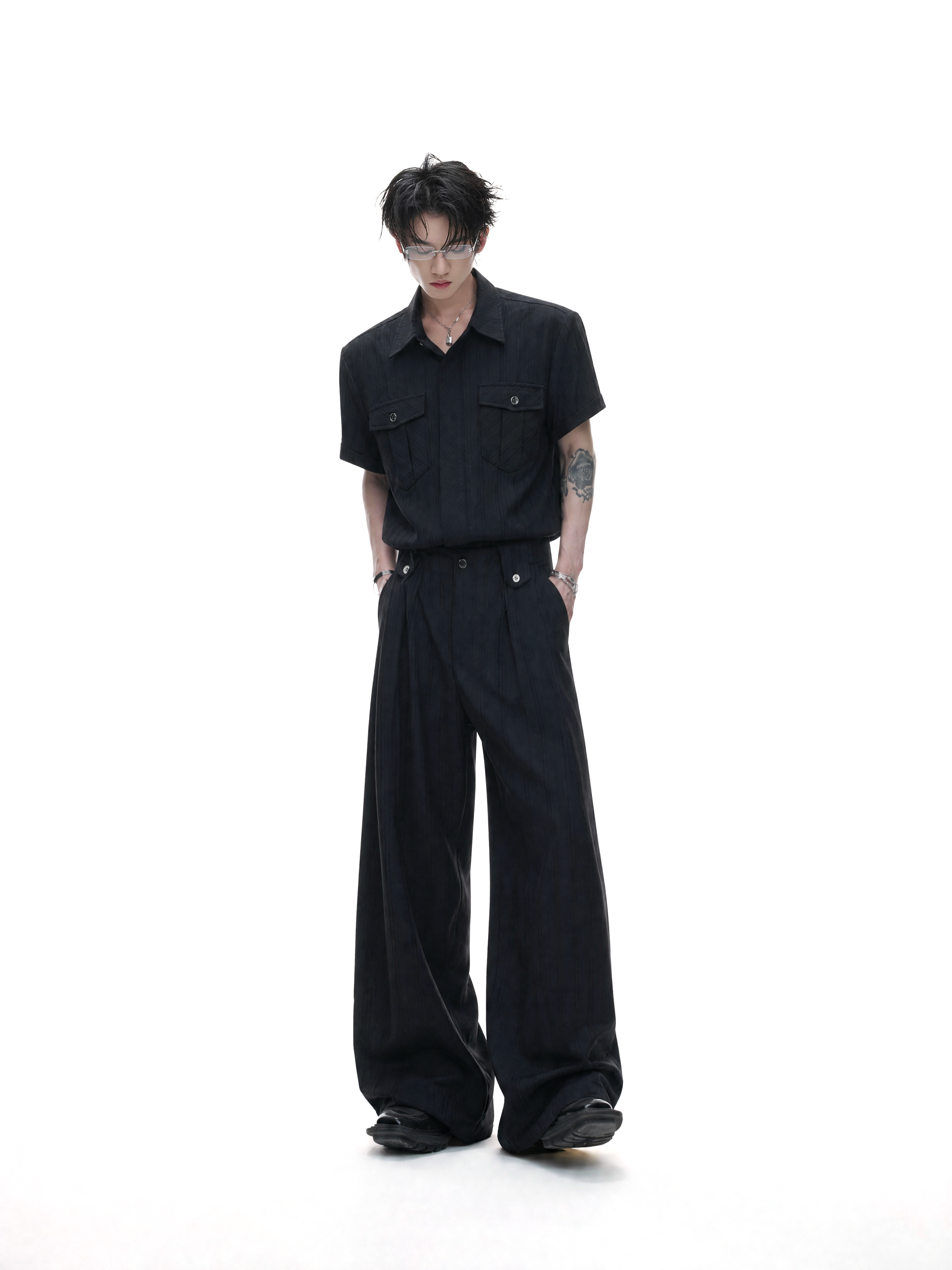 Stripe Tie Layered Shirt / Trouser