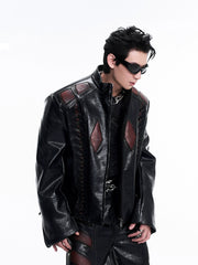 【25s Jun.】Red Spine Patchwork Thick Padded Leather Biker Jacket
