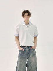 【25s Aug.】Patchwork Striped POLO Collar Shirt T-Shirt