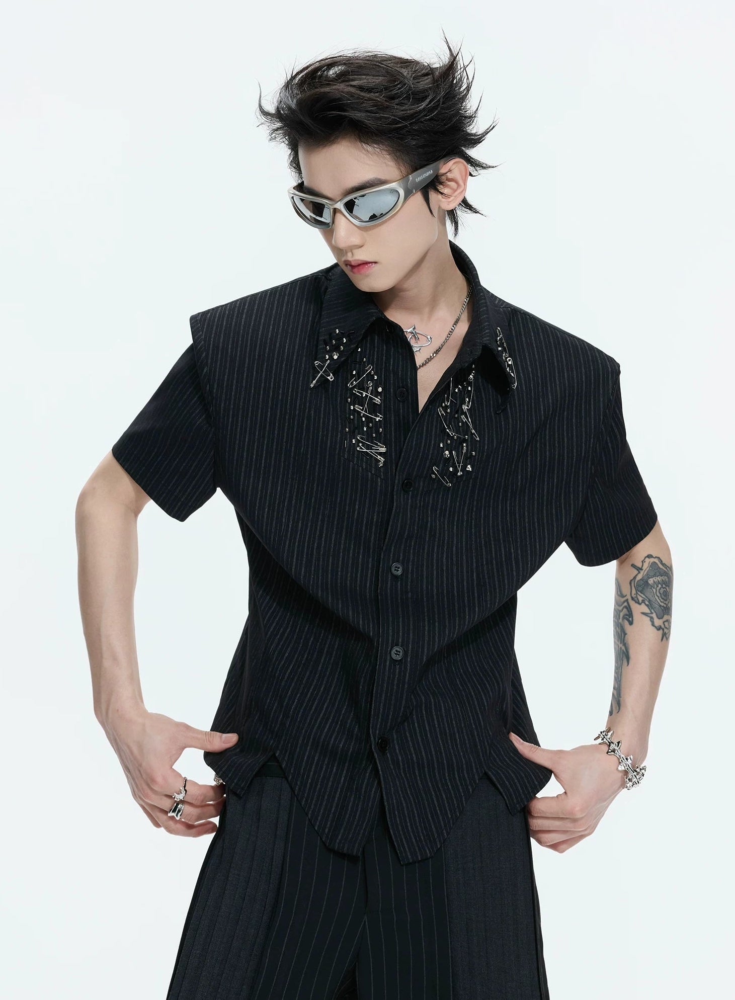 Structured Stand Collar Asymmetric Shirt