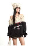【25s Sep.】Vintage Off-the-shoulder Fur Collar Sweatshirt