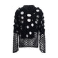【25 Apr.】Hollow Pearl Embellished Hooded Sweater