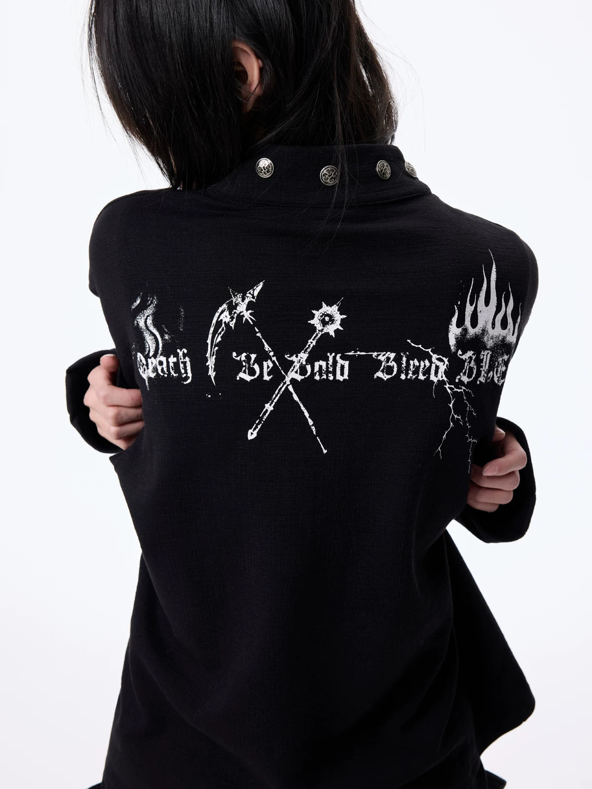 Dark Graphic Button Long Sleeve Tee