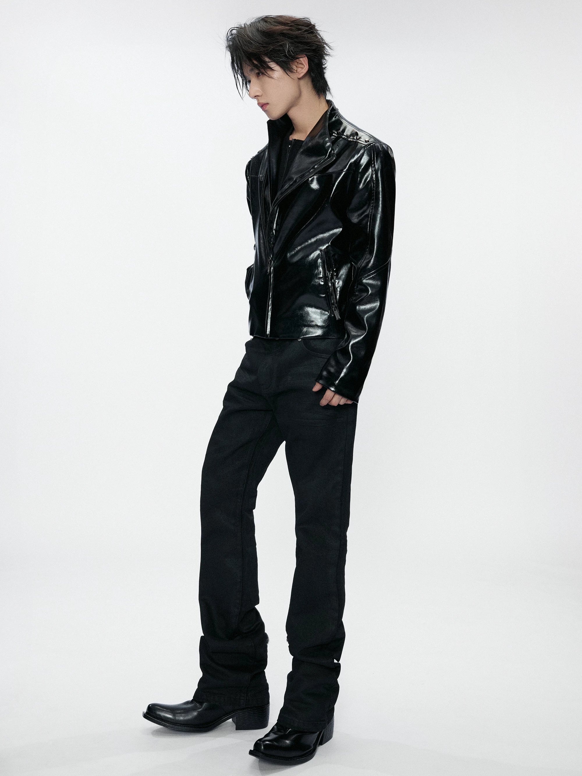 Glossy Crocodile Slim Moto Jacket