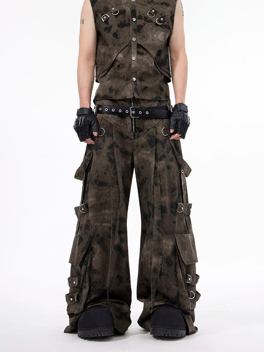 【25s Jul.】Camo Strap Detail Multi-Pocket Denim Cargo Pants