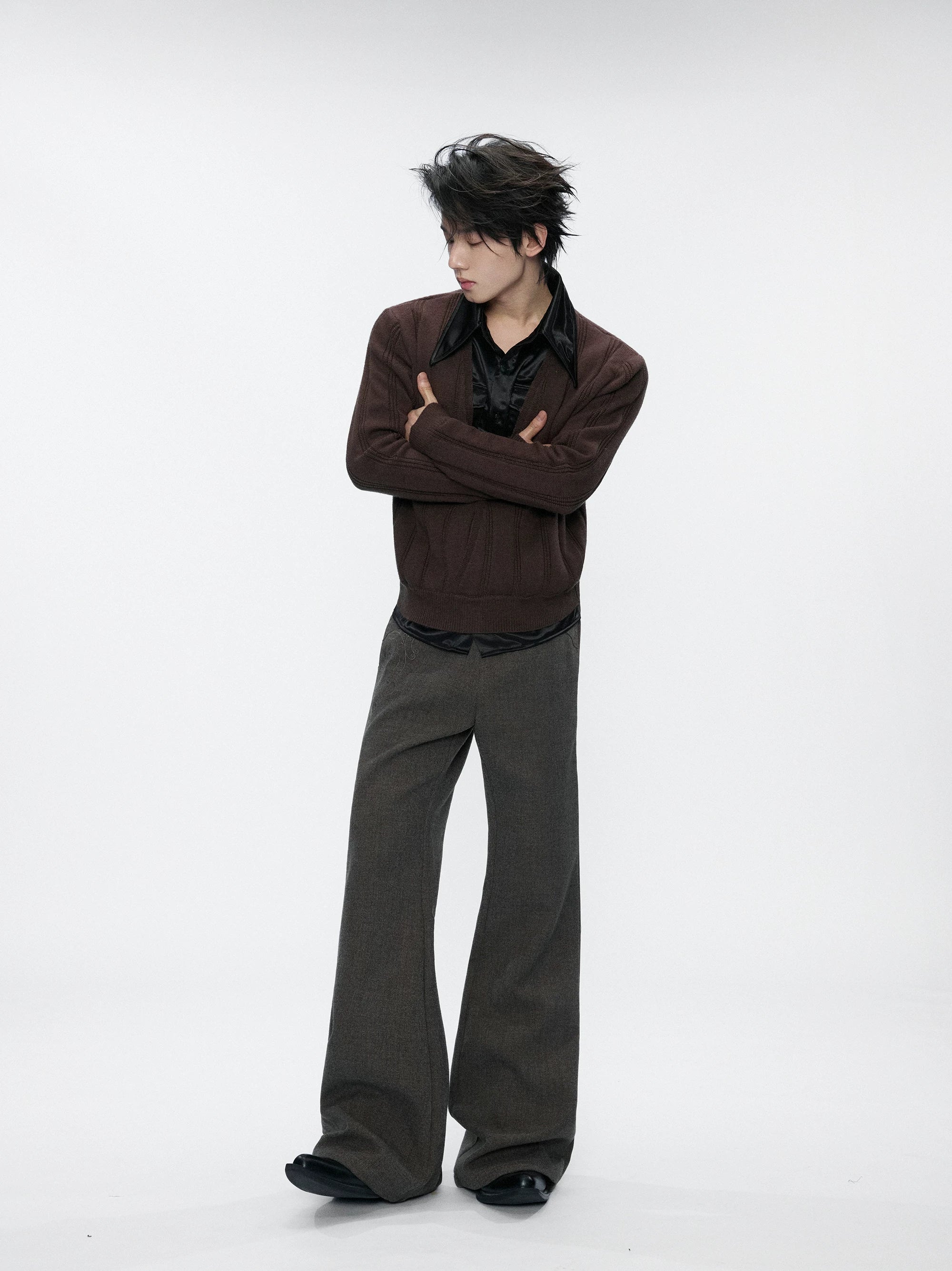 Satin Layered Collar Knit Sweater