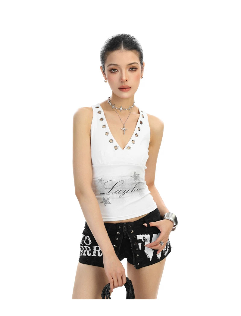 【26s Feb.】American Star Print Cropped Cami Tank Top
