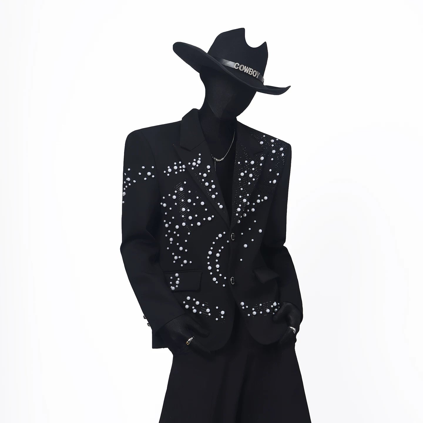 【26s May.】Pearl Embellished Heavy Detail Black Blazer