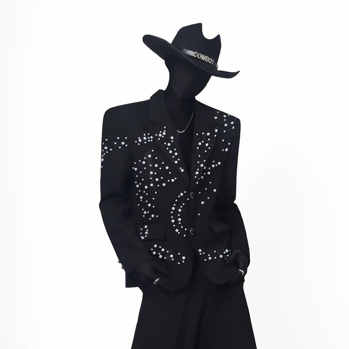 【26s May.】Pearl Embellished Heavy Detail Black Blazer