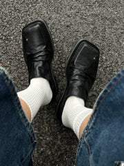 Dark Chunky Square-Toe Derby Mule Shoes