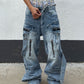 【25s Aug.】Deconstructed Heavy-Washed Patchwork Denim Jeans