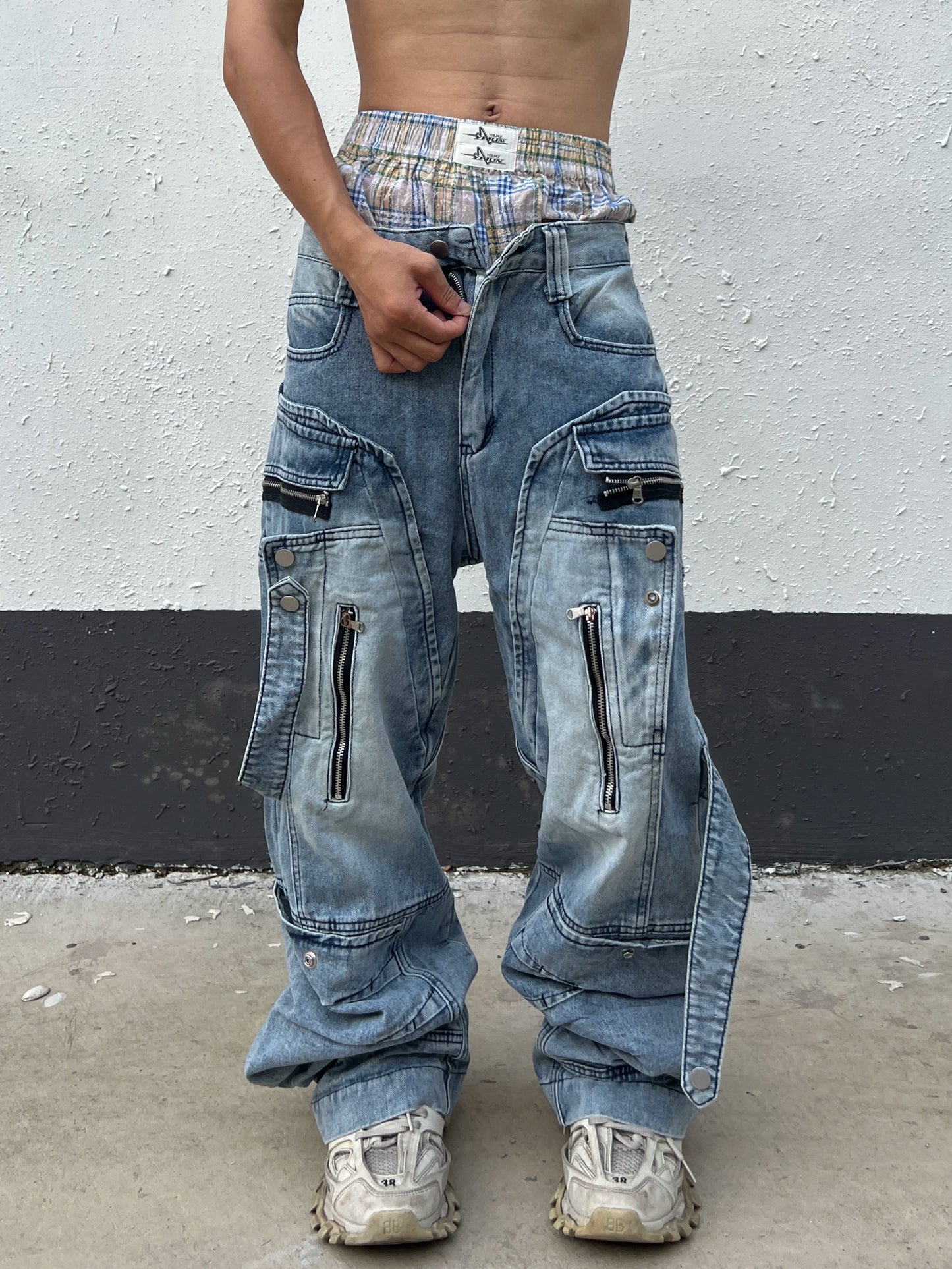 【25s Aug.】Deconstructed Heavy-Washed Patchwork Denim Jeans