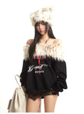 【25s Sep.】Vintage Off-the-shoulder Fur Collar Sweatshirt