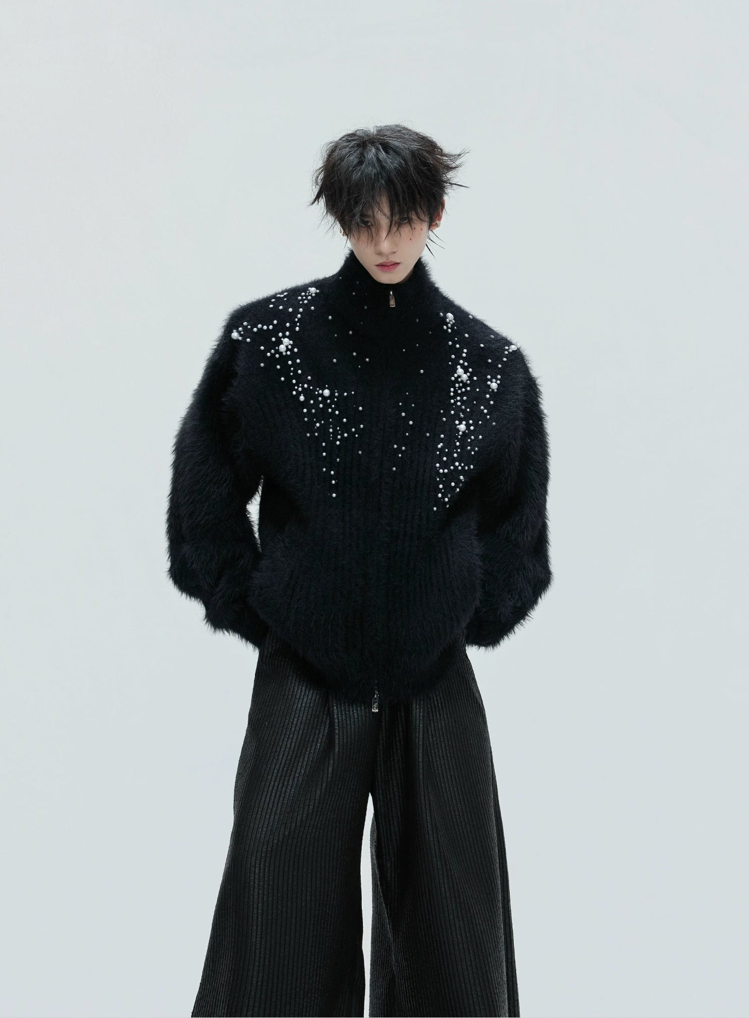 【25s Nov.】High-neck Plush Pearl Embellished Sweater