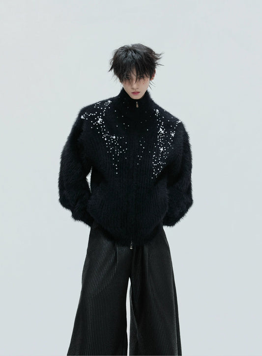 【25s Nov.】High-neck Plush Pearl Embellished Sweater