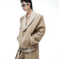 【25s Aug.】Black and White V-Neck Contrast Jacket with Drawstring Flowing Pants Set