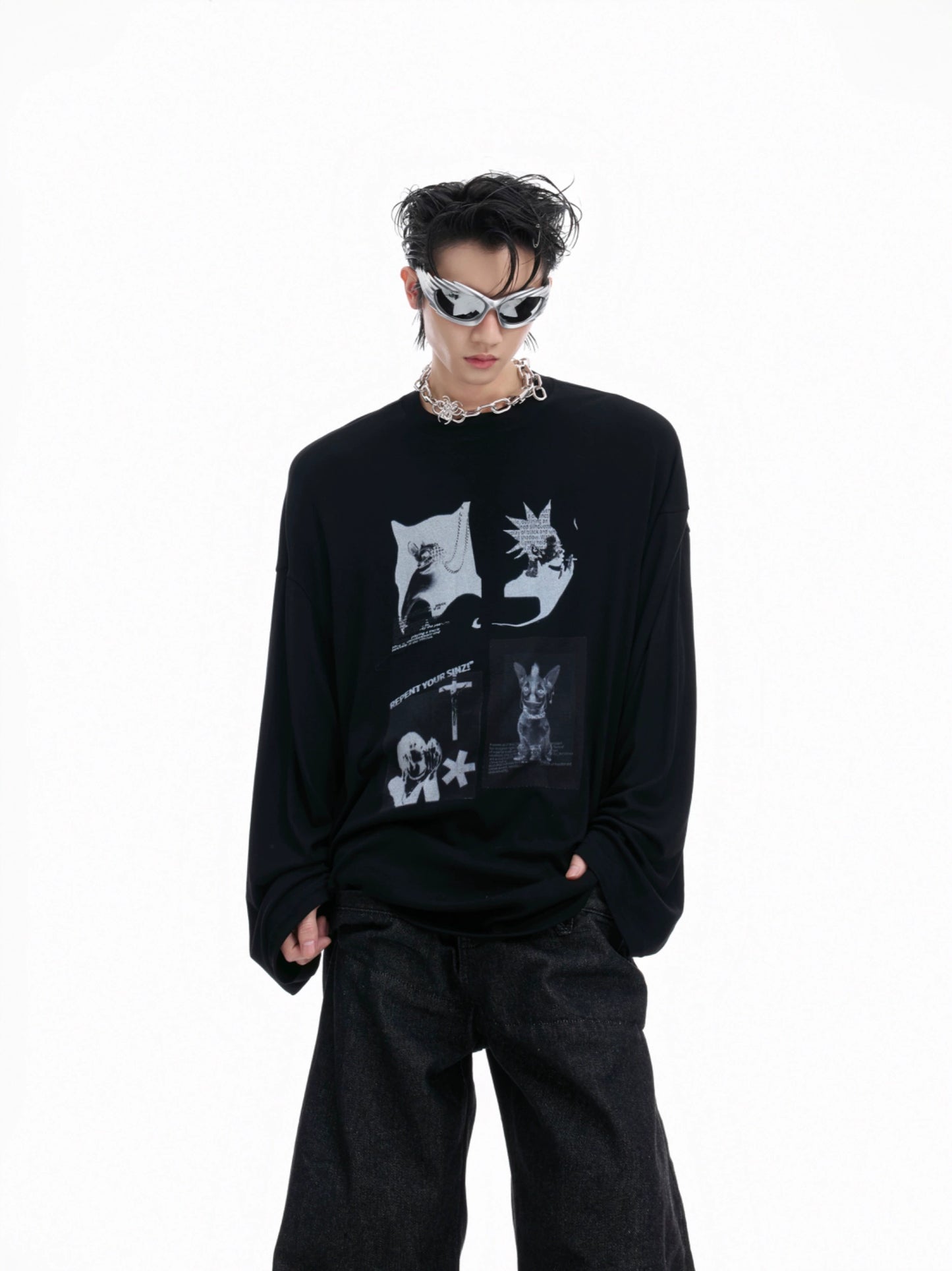 【25s Aug.】Artistic Pattern Loose Fit High Elasticity Long Sleeves