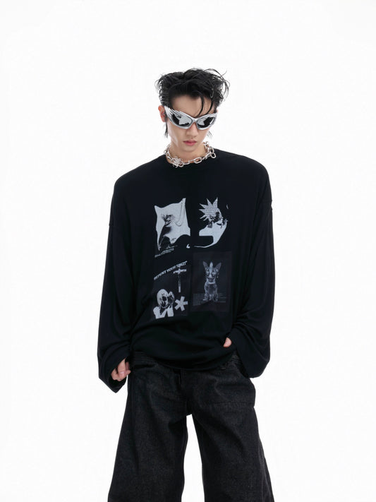 【25s Aug.】Artistic Pattern Loose Fit High Elasticity Long Sleeves