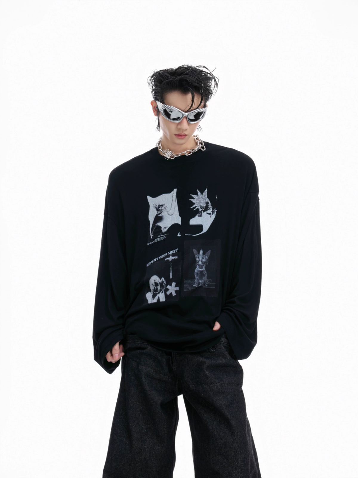 【25s Aug.】Artistic Pattern Loose Fit High Elasticity Long Sleeves