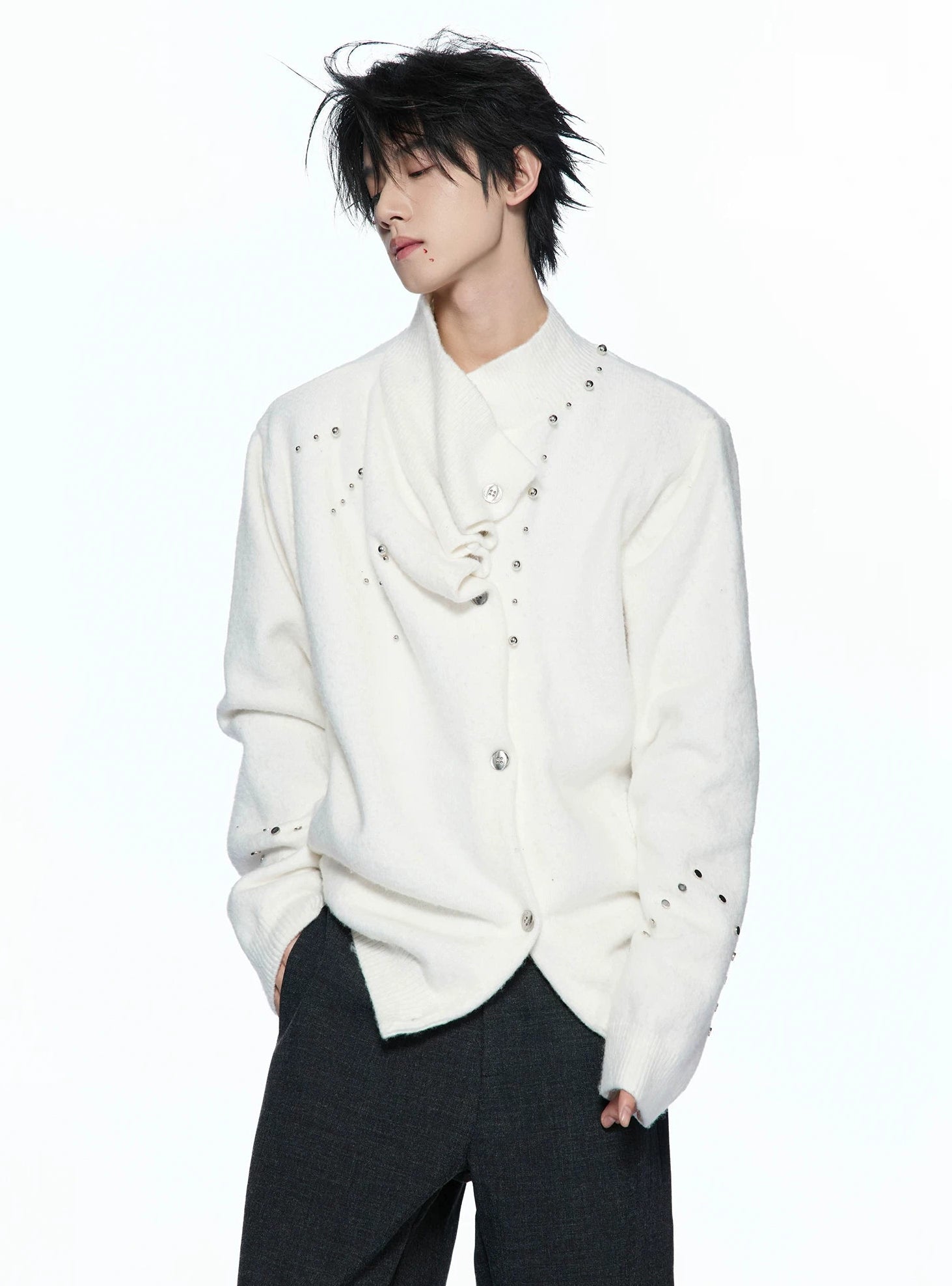 Asymmetric Studded Wool Blend Knit