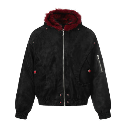 【25s Dec.】Red Plush Patchwork Textured Dark Short Jacket