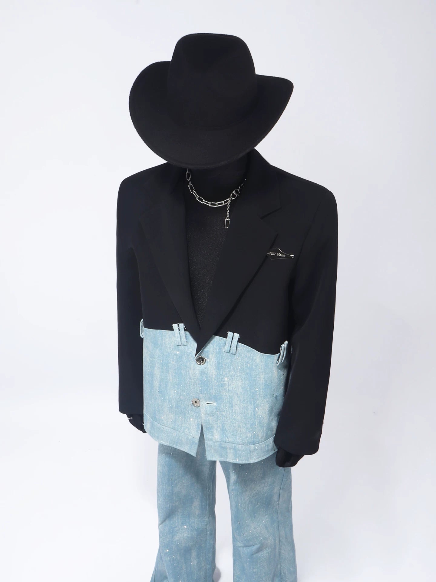 【26s Apr.】Black & Blue Panel Wide-Leg Suit Set