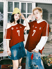 Contrast V-Neck Sports Jersey Tee