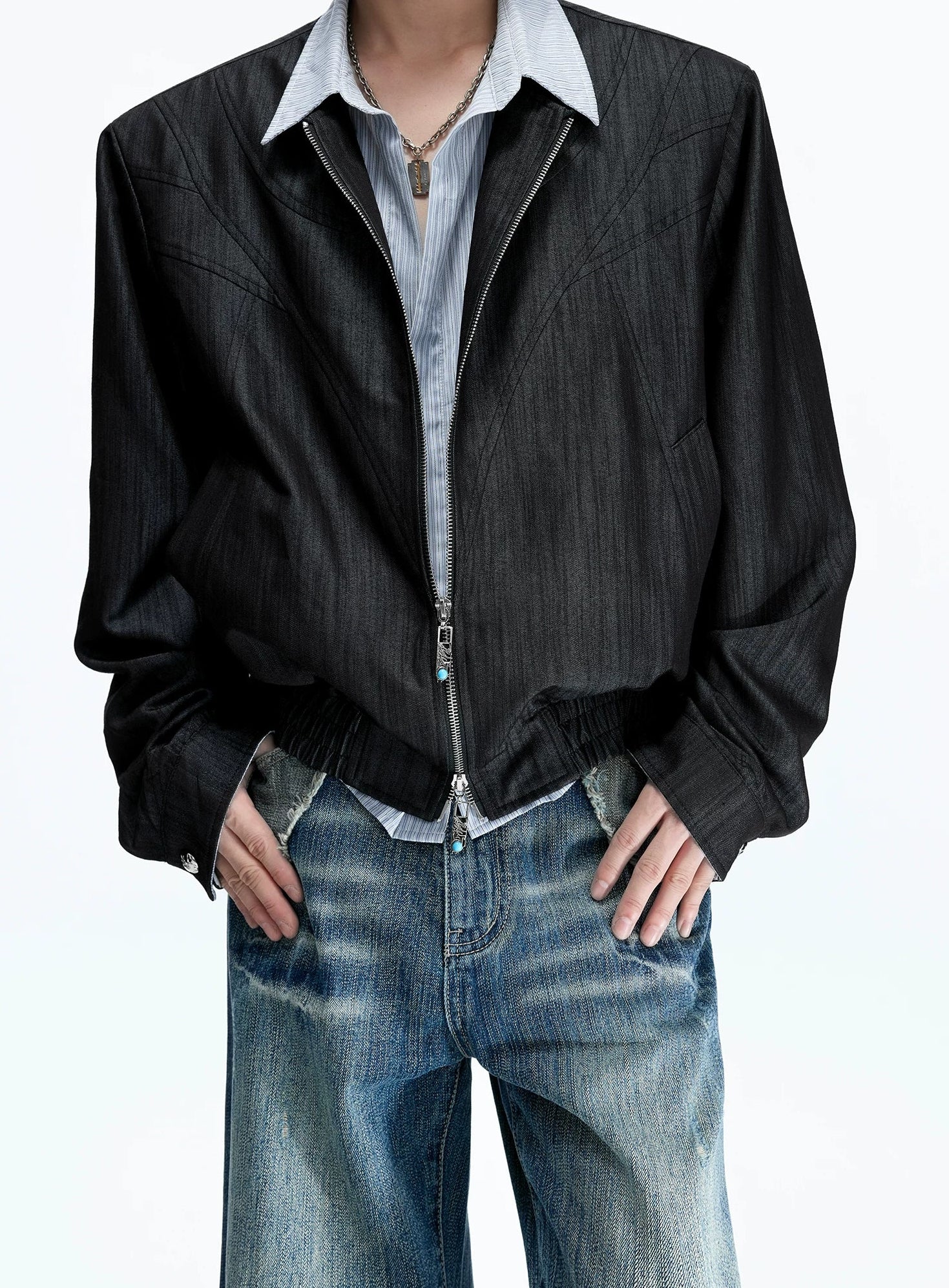 Pearlescent Striped Layered Shirt Jacket