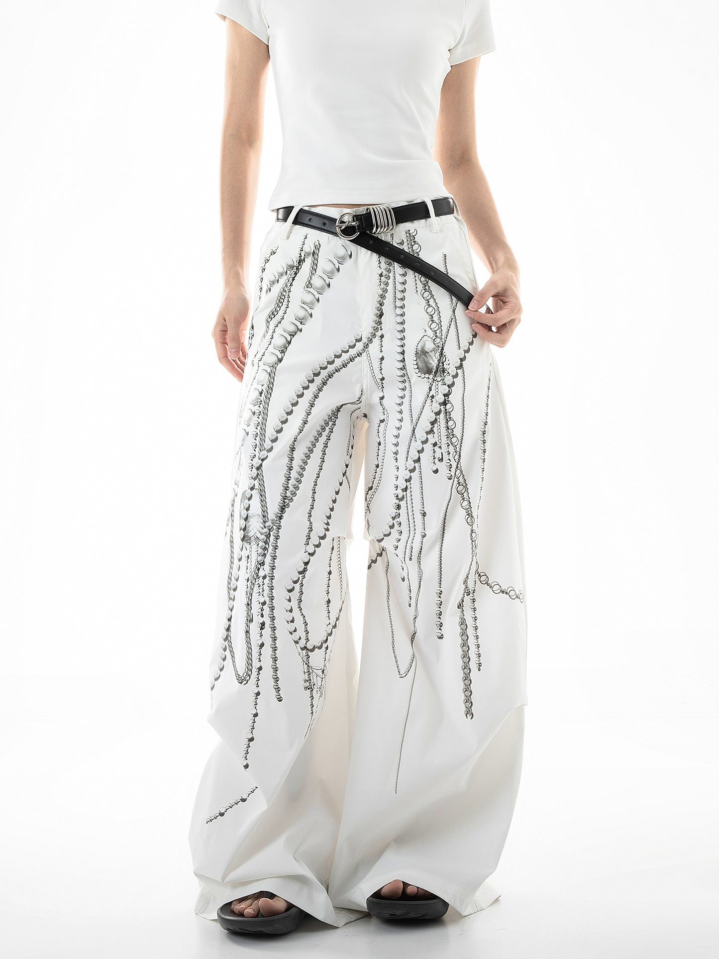 【25s Jul.】Vintage Pearl Printed Craft Pants