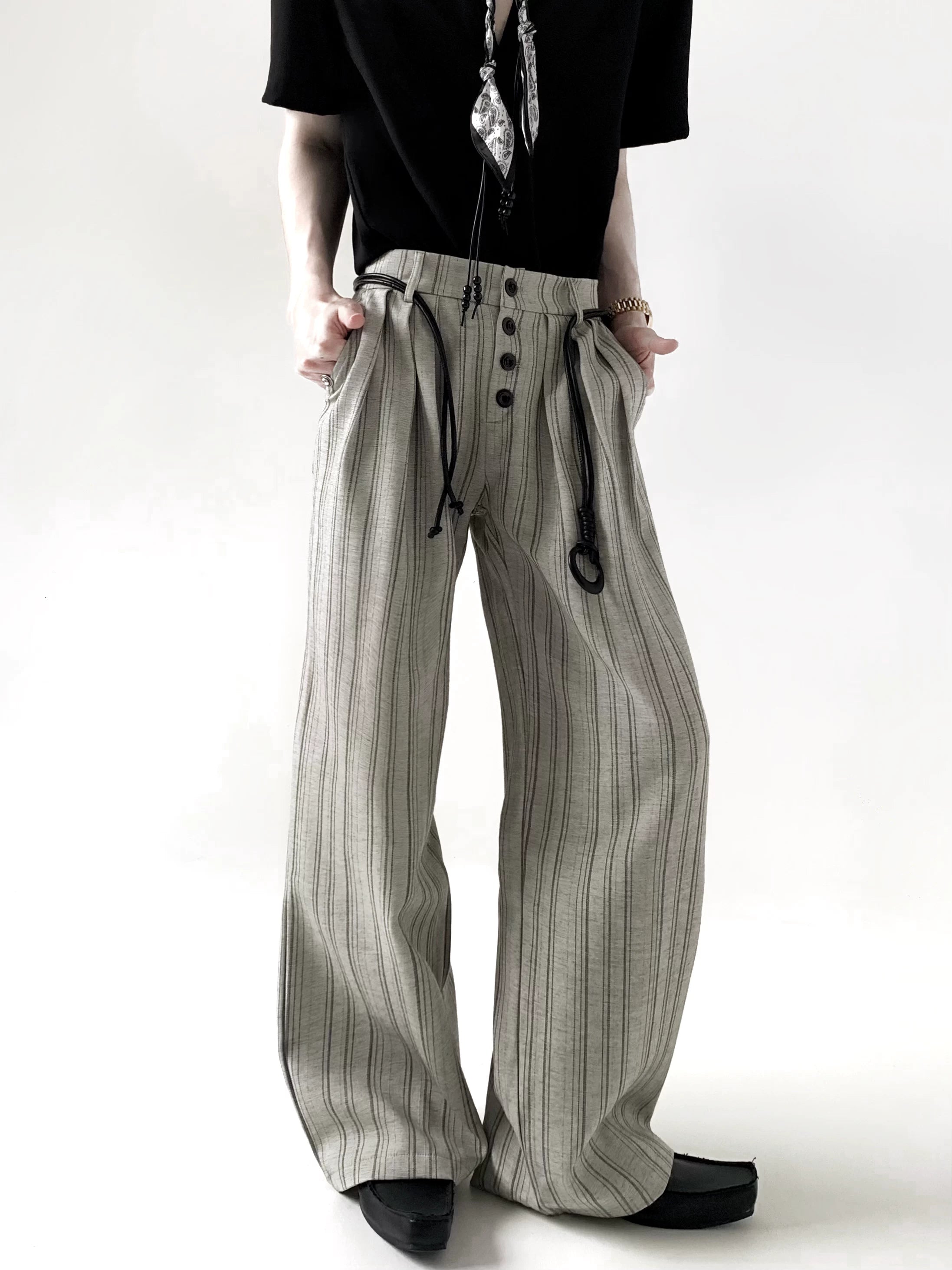 Old Money Striped Button Trousers