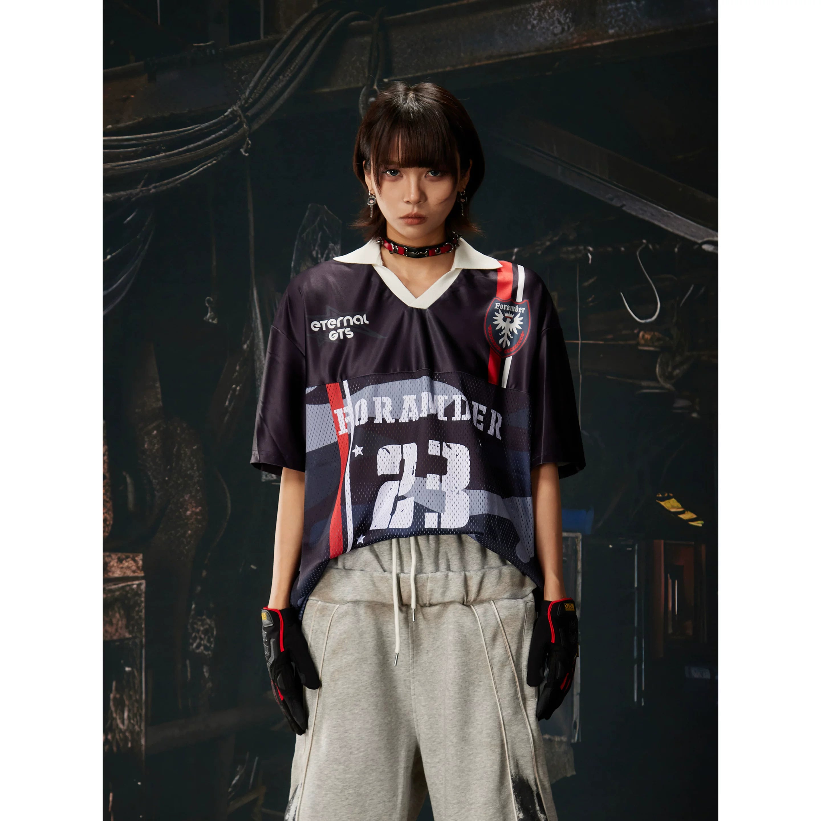 Number Print Contrast Jersey Tee