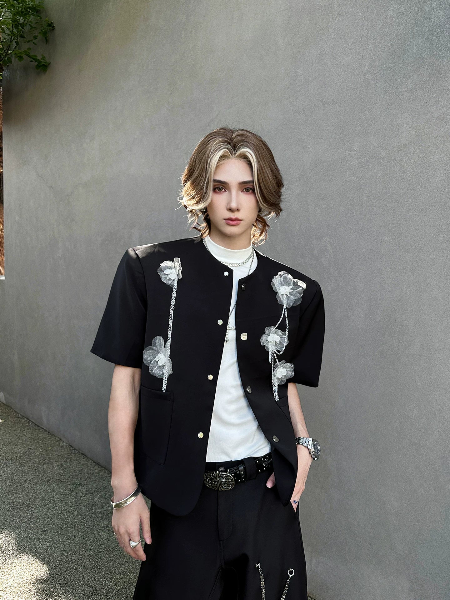 Contrast Floral Detail Polo Shirt