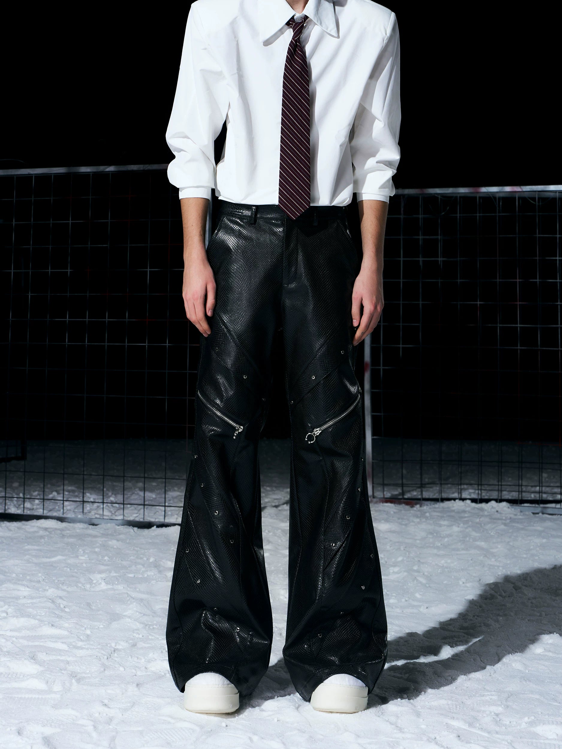【26s Jan.】Textured Snakeskin Flared Leather Pants