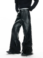 【26s Feb.】Deconstructed Faux Wolf Fur Croc-Embossed Leather Wide-Leg Pants