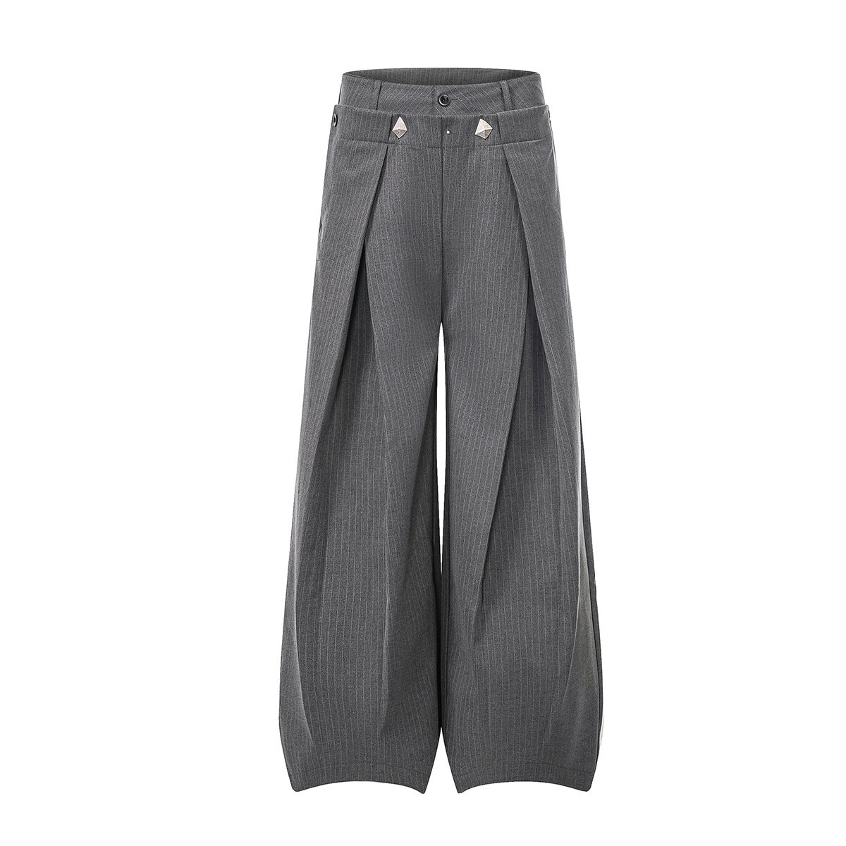 Gray Stripe Pleated Wide Trousers