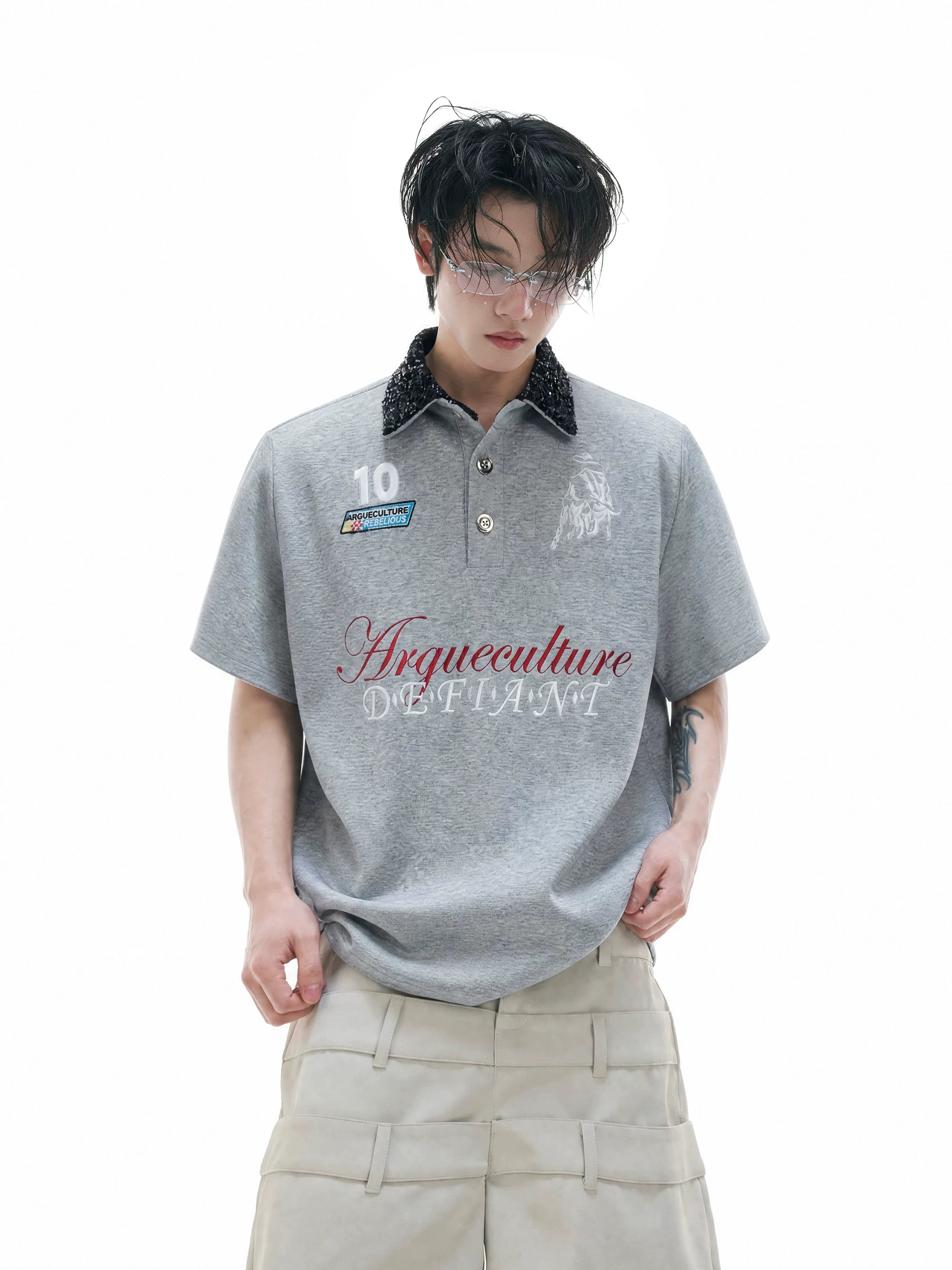 Contrast Sequin Polo Tee