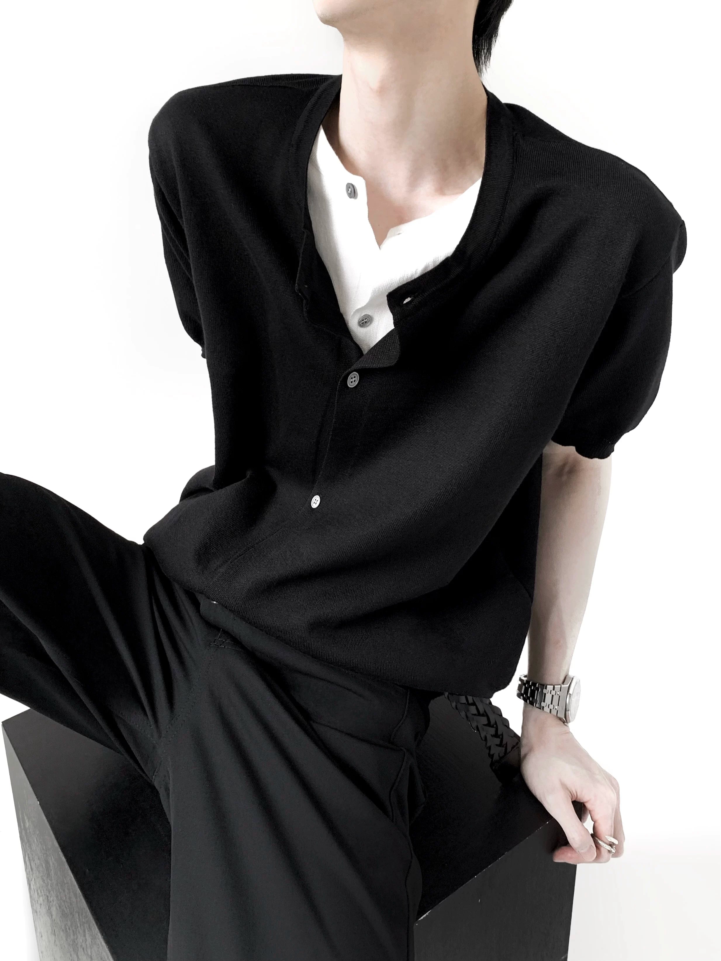 Clean Fit Layered Henley Knit Tee