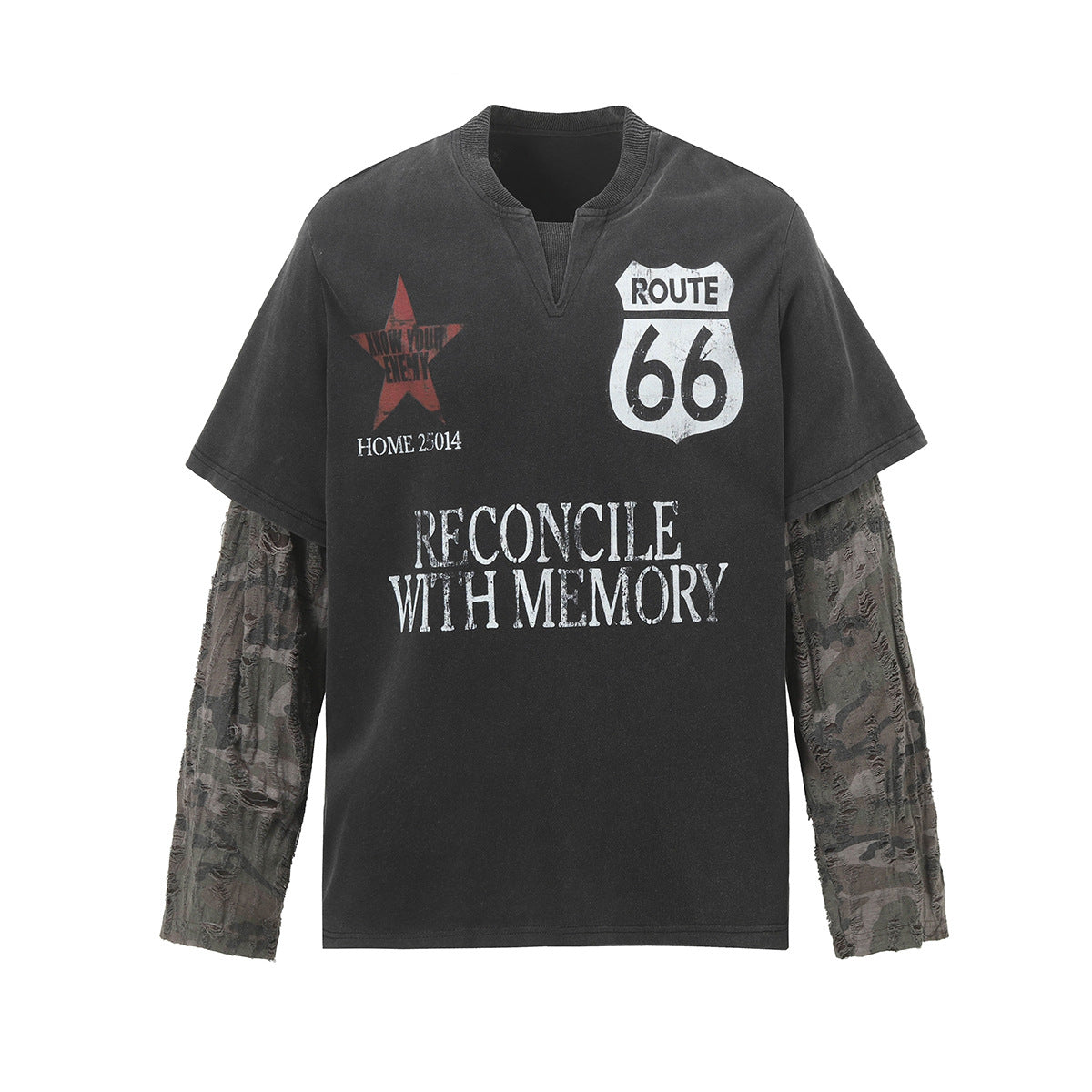 Layered Distressed Washed Long Sleeve Tee