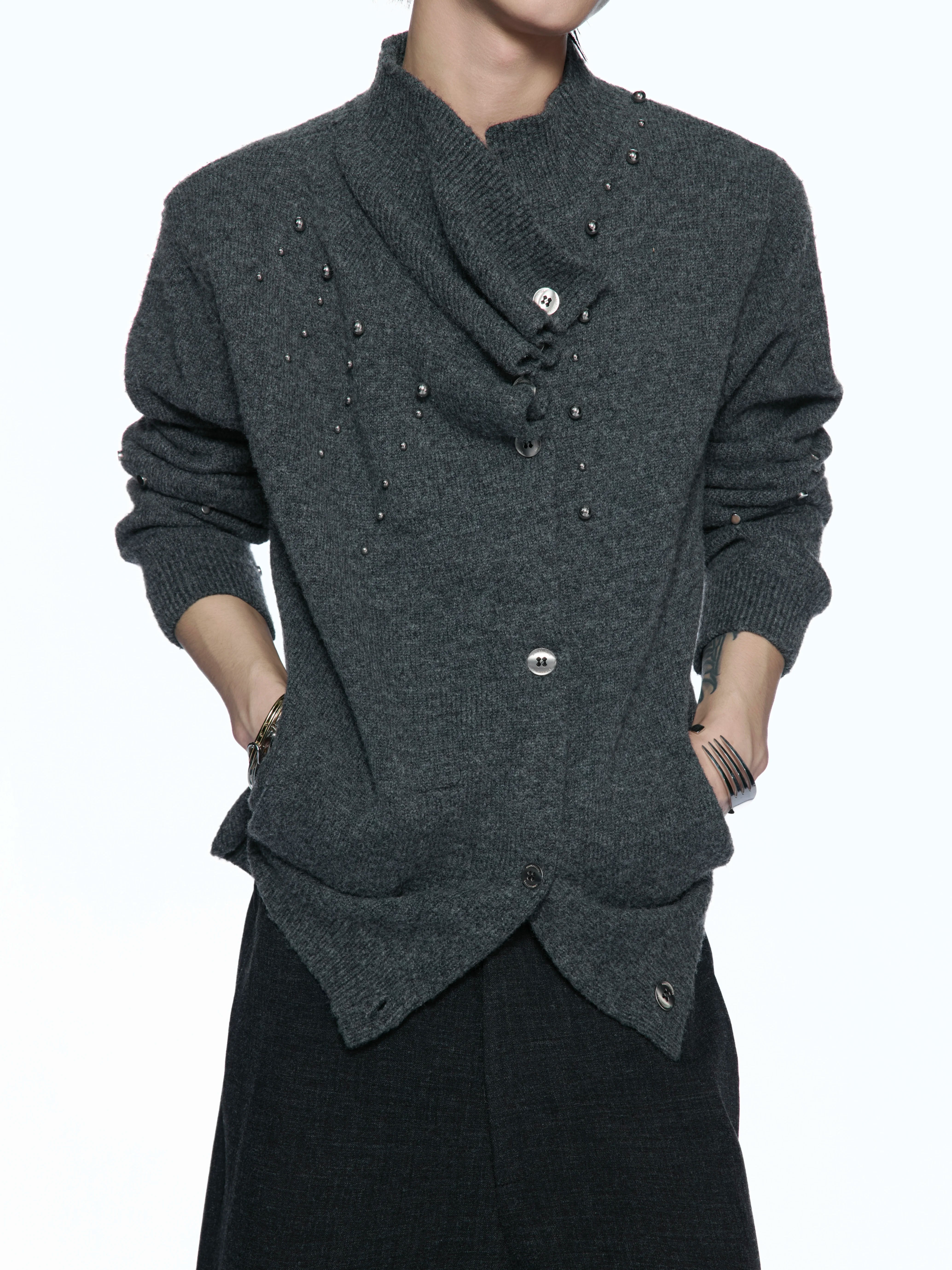 Asymmetric Studded Wool Blend Knit