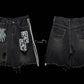 【25s Aug.】Black Striped Distressed Denim Shorts with Patch Details
