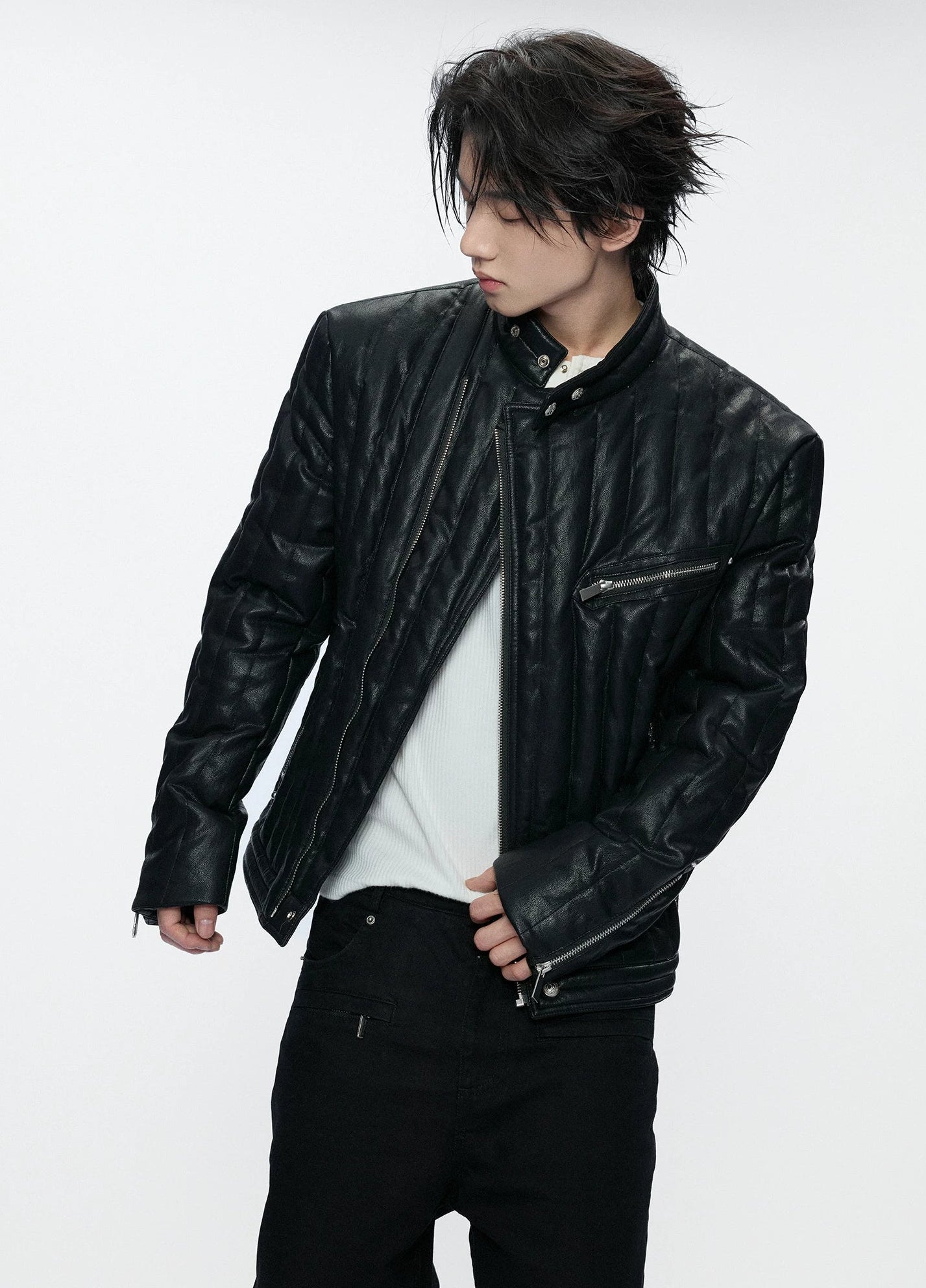 Asymmetric Zip Down Moto Jacket
