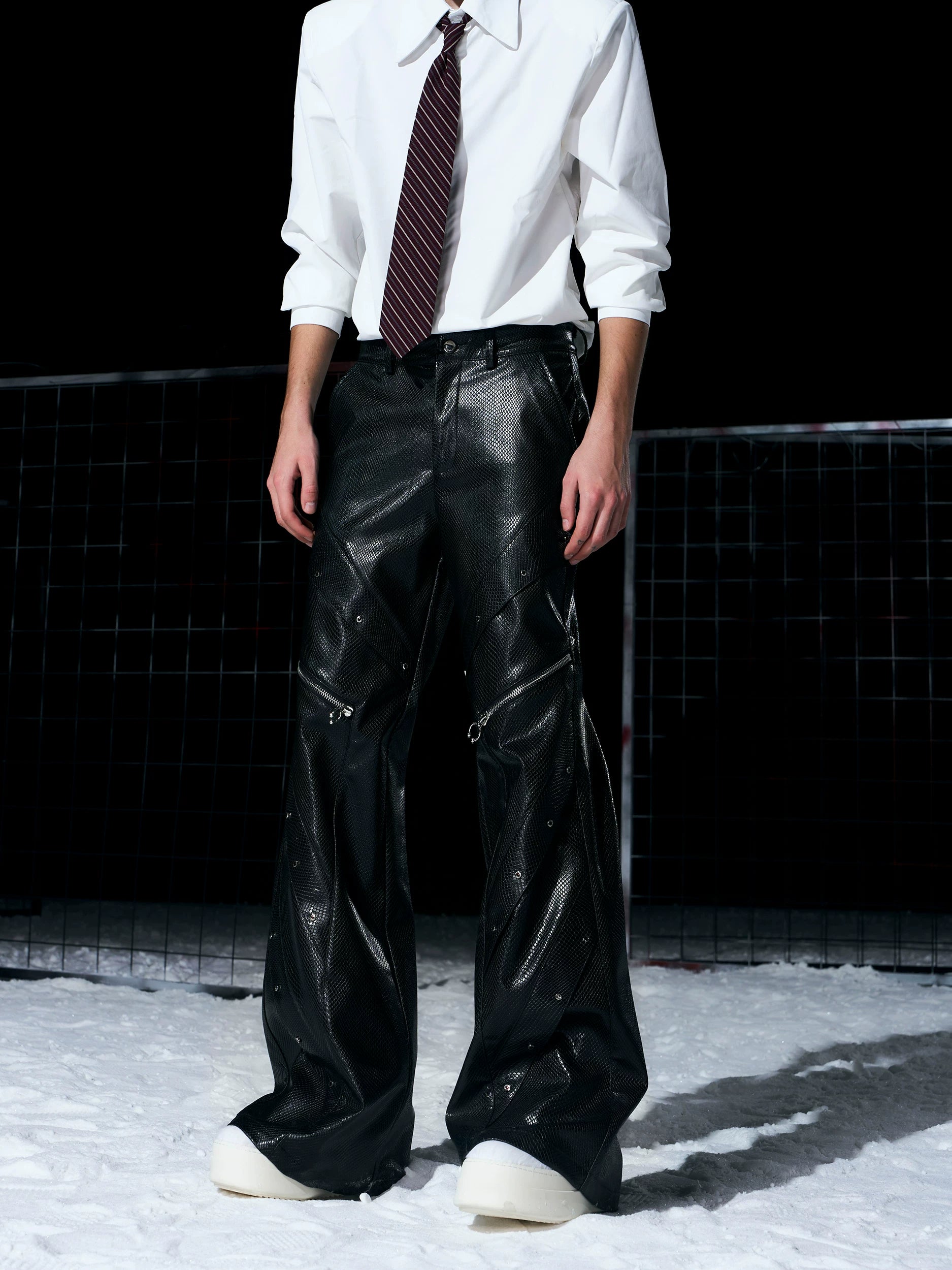【26s Jan.】Textured Snakeskin Flared Leather Pants