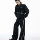 【25s Aug.】Colorblock Patchwork Cropped Jacket and Flared Pants Set